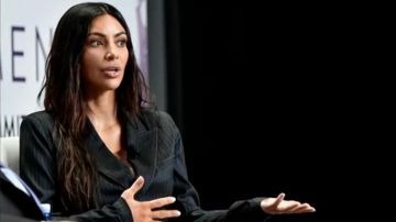 Black Striped Suit worn by Kim Kardashian on TMZ Live July 28, 2019