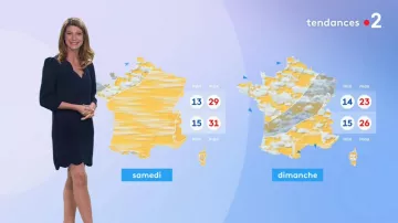 La robe marine de Chloé Nabédian dans Météo de France 2 du 27.08.2019
