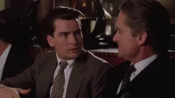 Grey brown business suit worn by Bud Fox (Charlie Sheen) in Wall Street