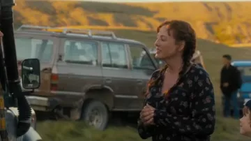 Flo­ral V Neck shirts Tops worn by Virginia Madsen in BURN YOUR MAPS Official Trailer (2019) Vera Farmiga, Jacob Tremblay Movie HD