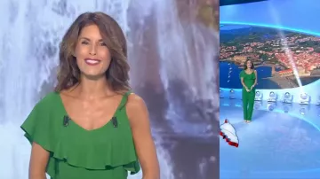 La combinaison asymétrique verte de Marion Jolles dans Tirage du loto