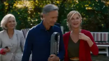 Sweaters Red Long Sleeve carried by Michèle Laroque in MERRY RETIREMENT trailer (2019) Michèle Laroque, Thierry Lhermitte
