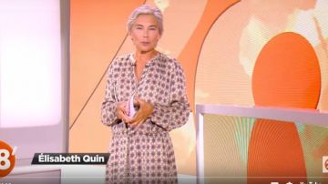 The belted dress, and printed mosaics of Elisabeth Quin in 28 minutes the 28.08.2019