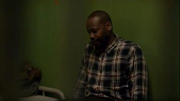 Navy Blue & Beige Summer Check Casual Shirt worn by Rufus Carlin (Malcolm Barrett) in Timeless (S01E01)