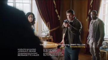 Brown Velvet Evening Smoking Jacket Blazer worn by Wyatt Logan (Matt Lanter) in Timeless (S01E10)