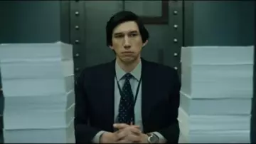 Navy Dotted Report Tie worn by Adam Driver in THE REPORT Trailer 