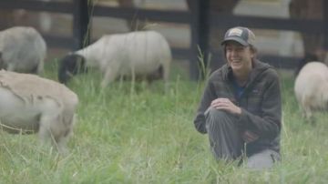 Gray pant worn by Molly Chester in The Biggest Little Farm