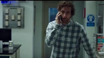 Blue and white check shirt worn by Ed Whittle (Thomas Middleditch) in Replicas