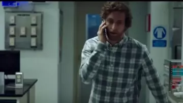 Blue and white check shirt worn by Ed Whittle (Thomas Middleditch) in Replicas