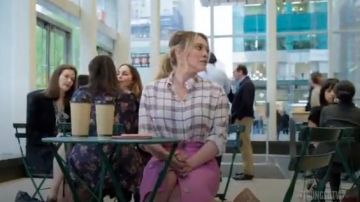 Maje white capali plaid shirt worn by Kelsey Peters (Hilary Duff) in Younger (S06E12)