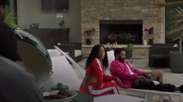 Palm Angels red and white striped trackpants worn by Amber (Brittany S. Hall) in Ballers (S05E02)
