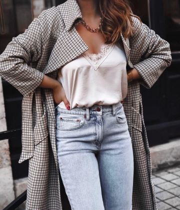 Le trench-coat a carreaux porté par Celine Taccia sur le compte Instagram de @mademoiselle_cece