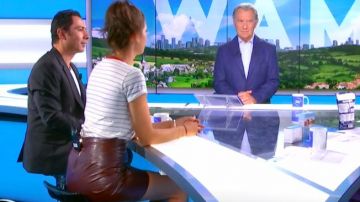 La jupe en cuir d'agneau rouge brulé de Raphaele Marchal dans William à midi le 10.09.2019
