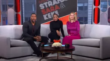 Maje Tipy Crushed Velvet Bodysuit worn by Sara Haines as seen in Good Morning America Weekend SEPTEMBER 10, 2019