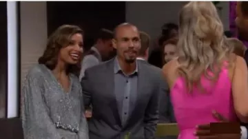 Retrofete Silver Se­quined Wrap Dress worn by Elena Dawson (Brytni Sarpy) as seen on The Young and the Restless September 9, 2019