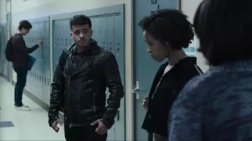 All Saints black Conroy leather biker jacket worn by Tony Padilla (Christian Navarro) in 13 Reasons Why (S03E04)