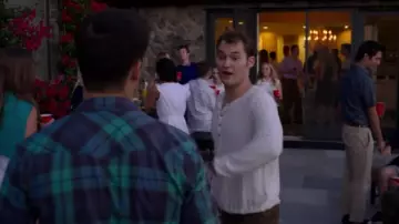 John varvatos white long sleeve ribbed henley worn by Bryce Walker (Justin Prentice) in 13 Reasons Why (S03E05)