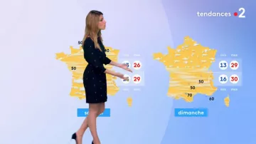 Vestido estampado circular de Chloé Nabedian en Météo de France 2