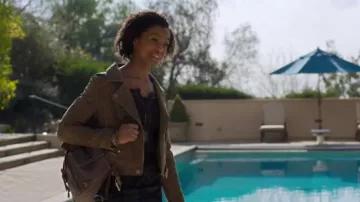 BlankNYC suede moto jacket worn by Ani Achola (Grace Saif) in 13 Reasons Why (S03E10)