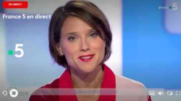 La camisa tricolor efecto piel de melocotón de Mélanie Taravant en C para decir el 12.09.2019