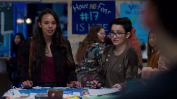 Sanctuary floral print bomber jacket worn by Jessica Davis (Alisha Boe) in 13 Reasons Why (S03E11)