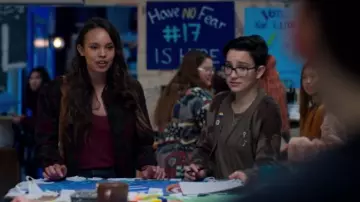 Sanctuary floral print bomber jacket worn by Jessica Davis (Alisha Boe) in 13 Reasons Why (S03E11)