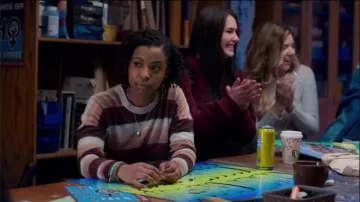 Anthony Thomas Melillo striped crewneck sweater worn by Ani Achola (Grace Saif) in 13 Reasons Why (S03E11)