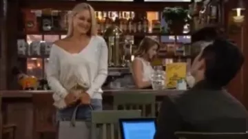 Ba&sh Ivory Em­bell­ished Sweater worn by Sharon Collins (Sharon Case)on The Young and the Restless September 12, 2019