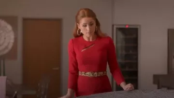 Karen Millen red cutout belted sheath dress worn by Zara (Sophia La Porta) in Four Weddings and a Funeral (S01E10)