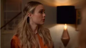 Jonathan Simkhai Orange silk tonal leopard long-sleeve dress worn by Ainsley Howard (Rebecca Rittenhouse) in Four Weddings and a Funeral (S01E10)