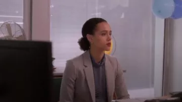 Reiss Grey della top worn by Maya (Nathalie Emmanuel) in Four Weddings and a Funeral (S01E10)