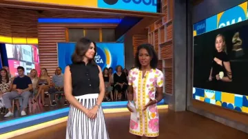 Rebecca Taylor Women's Sleeveless Ruffle Sleeve Silk Top worn by on Cecilia Vega Good Morning America Weekend August 23, 2019