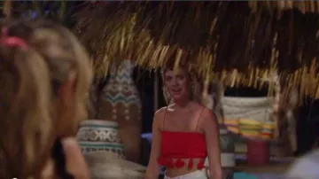 Show Me Your Mumu Red orange crop tassel trim top worn by (Hannah Godwin) in Bachelor in Paradise Season 6_ Episode 10