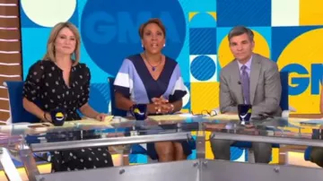 Vestido de suéter ajustado de New York & Company Stripe usado por Robin Roberts en Good Morning America Weekend SEPTIEMBRE 11, 2019