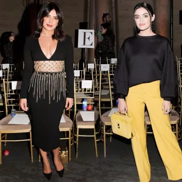 Brahmin evie sunflower melbourne usado por Lucy Hale Oscar De La Renta Show septiembre 10, 2019