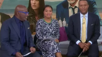 Eliza J blue and white floral long sleeve jumpsuit worn by Sheinelle Jones on Today SEPTEMBER 12, 2019