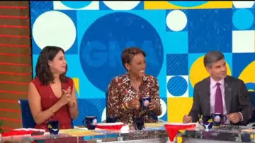 Equipo relle corbata cintura vestido de camisa de seda usado por Robin Roberts en Good Morning America Weekend SEPTIEMBRE 16, 2019