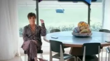 Frame side slit striped pants worn by (Kris Jenner) in Keeping Up with the Kardashians Season 17 Episode1