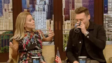 Shoshanna black floral ruffle dress worn by on Kelly Ripa LIVE with Kelly and Ryan SEPTEMBER 17, 2019