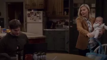 J Crew Tan Petite Parke blazer in wool flannel worn by Abby (Elisha Cuthbert) in The Ranch Season 4 Episode 4