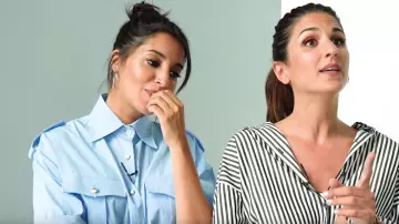 The large shirt striped worn by Géraldine Nakache in The interview "Celine Dion" of Leïla Bekhti and Géraldine Nakache