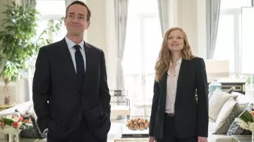 Club Monaco Helek Silk Shirt worn by Shiv Roy (Sarah Snook) in Succession Wardrobe (Season 2) 