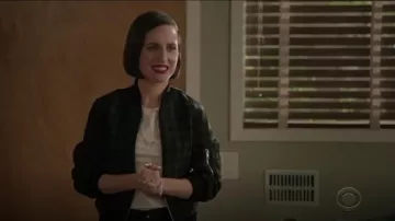 A.L.C Andrew Gingham Wool Bomber Jacket worn by Jen (Zoe Lister-Jones) in Life in Pieces Season 4 Episode 11