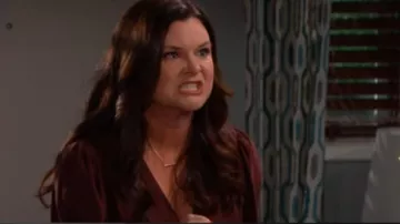Frame Smocked Hem Surplice Silk Top worn by Katie Logan (Heather Tom)as seen on The Bold and the Beautiful September 18, 2019