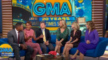 Boss ikasta sleeveless tweed top worn by Robin Roberts on Good Morning America Weekend September 19, 2019