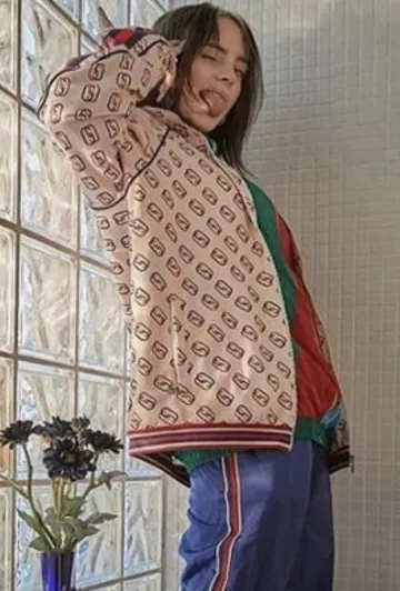 Gucci printed jacket worn by Billie Eilish on her Instagram account