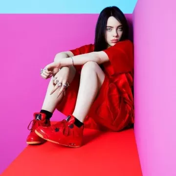 Sies Marjan Red Washed Satin Dean Pocket Shirt worn by Billie Eilish for a photoshoot