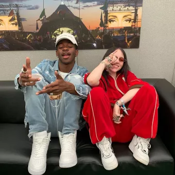 Gucci Red track jacket worn by Billie Eilish on Instagram picture with Lil Nas X
