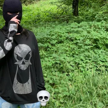 SlumpyKev Grim Face Black long sleeve t-shirt worn by Billie Eilish on Instagram picture