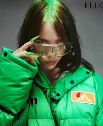 Off-White Puffer Green jacket worn by Billie Eilish for Elle US magazine June 2019